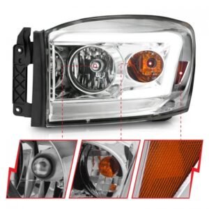Dodge Ram 1500 06-08/ 2500/3500 06-09 Crystal Headlights Chrome W/ C Light Bar Amber - Image 3