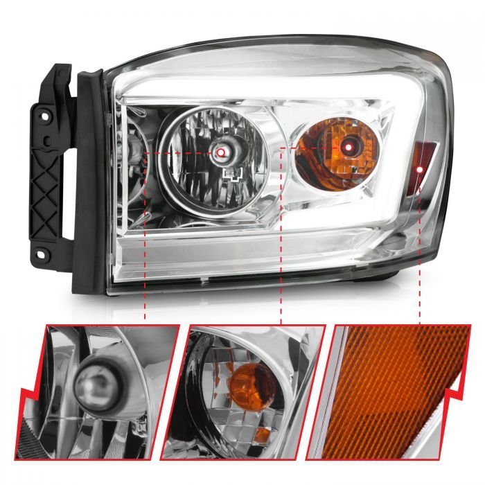 Dodge Ram 1500 06-08/ 2500/3500 06-09 Crystal Headlights Chrome W/ C Light Bar Amber