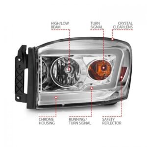Dodge Ram 1500 06-08/ 2500/3500 06-09 Crystal Headlights Chrome W/ C Light Bar Amber - Image 4