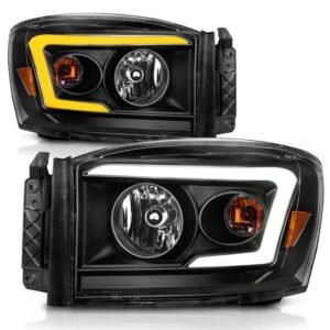 Dodge Ram 1500 06-08 / 2500/3500 06-09 Switchback Crystal Headlights Black Amber W/ C Light Bar - Image 2