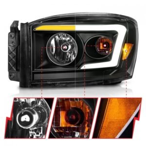 Dodge Ram 1500 06-08 / 2500/3500 06-09 Switchback Crystal Headlights Black Amber W/ C Light Bar - Image 3