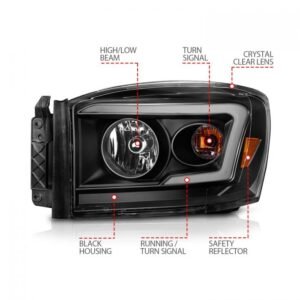 Dodge Ram 1500 06-08 / 2500/3500 06-09 Switchback Crystal Headlights Black Amber W/ C Light Bar - Image 4