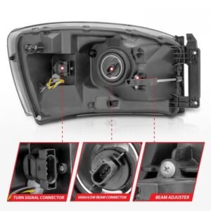 Dodge Ram 1500 06-08 / 2500/3500 06-09 Switchback Crystal Headlights Black Amber W/ C Light Bar - Image 5