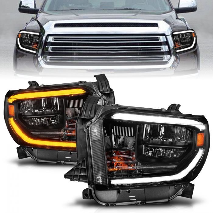 Toyota Tundra 14 -17 Led Crystal Switchback Plank Style Headlights Black