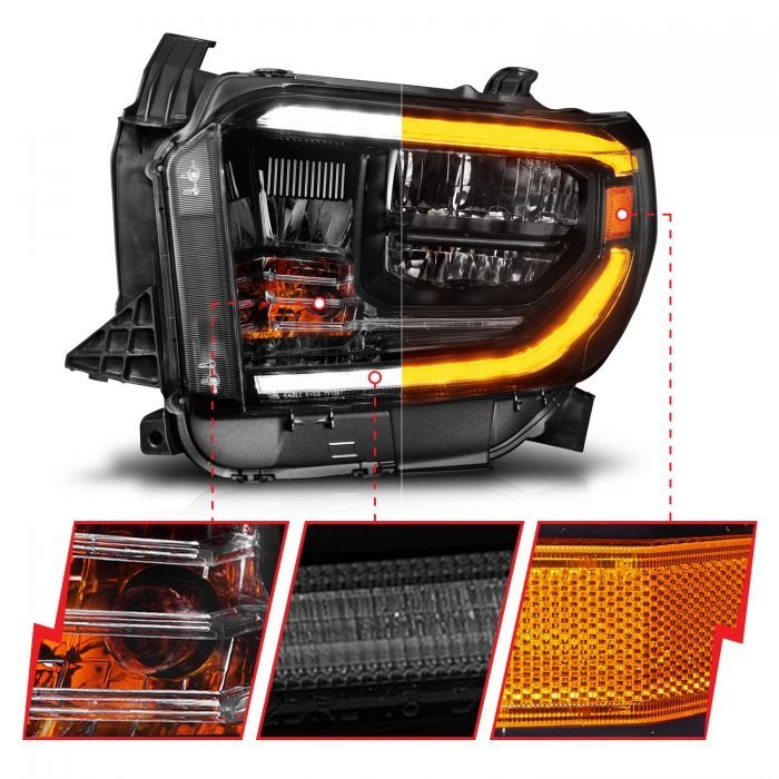 Toyota Tundra 14 -17 Led Crystal Switchback Plank Style Headlights Black