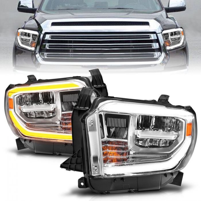Toyota Tundra 14-17 Led Crystal Switchback Plank Style Headlights Chrome