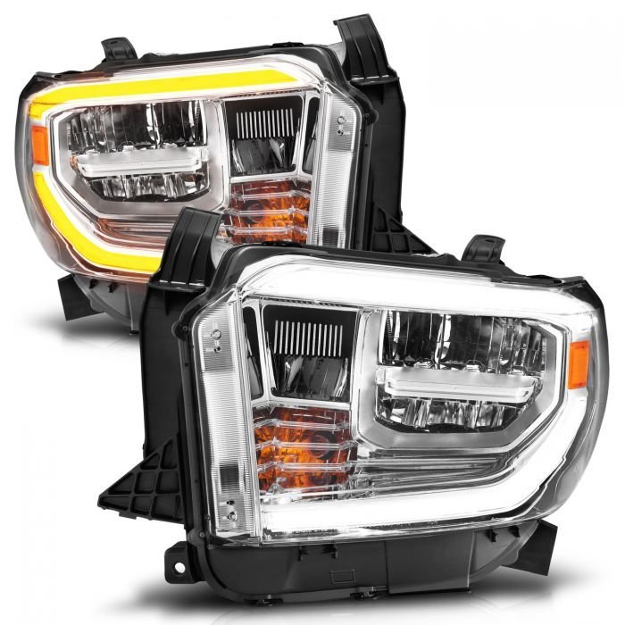 Toyota Tundra 14-20 Led Crystal Headlights Switchback Plank Style Chrome