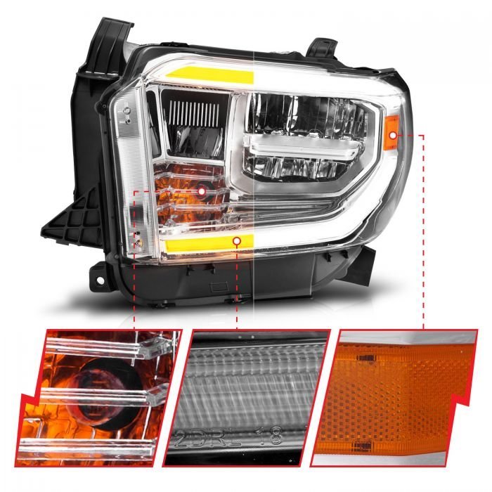 Toyota Tundra 14-20 Led Crystal Headlights Switchback Plank Style Chrome