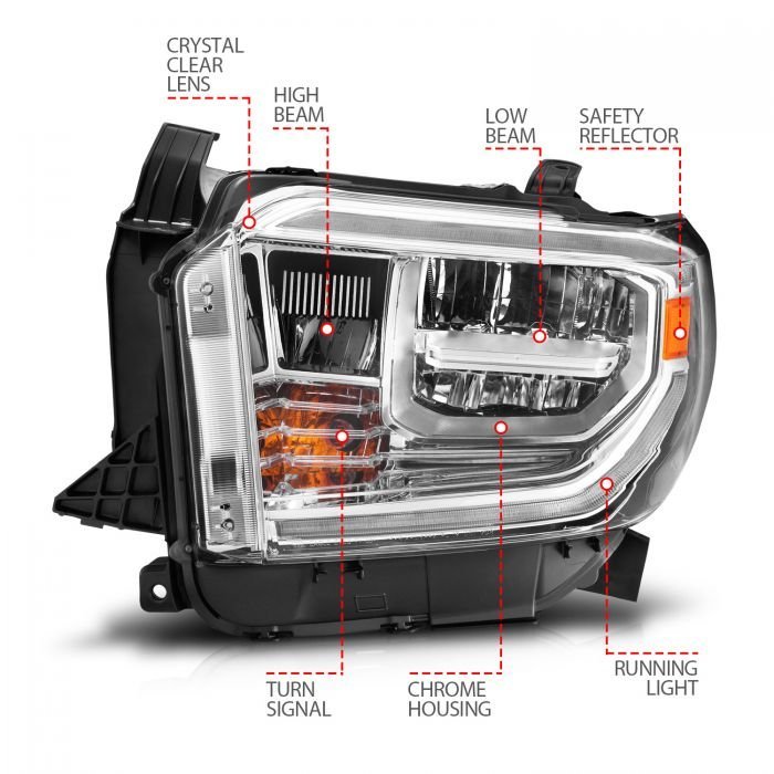 Toyota Tundra 14-20 Led Crystal Headlights Switchback Plank Style Chrome
