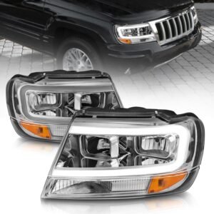 Jeep Grand Cherokee 99-04 Crystal Plank Style Headlights Chrome - Image 1