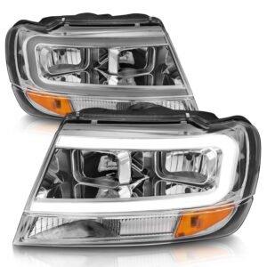 Jeep Grand Cherokee 99-04 Crystal Plank Style Headlights Chrome - Image 5