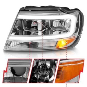 Jeep Grand Cherokee 99-04 Crystal Plank Style Headlights Chrome - Image 4
