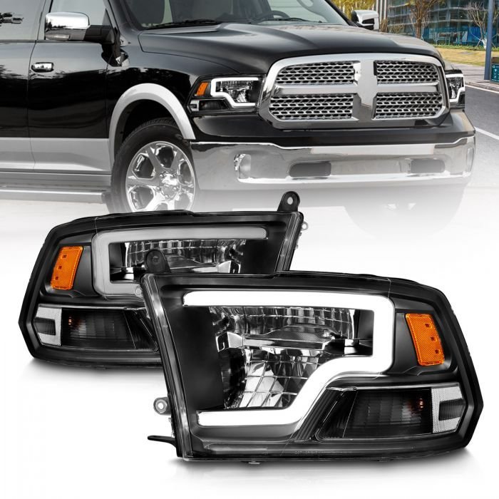 Dodge Ram 1500 09-18 / Ram 2500/3500 10-18 Full Led Crystal Headlights Black W/ C Style Bar