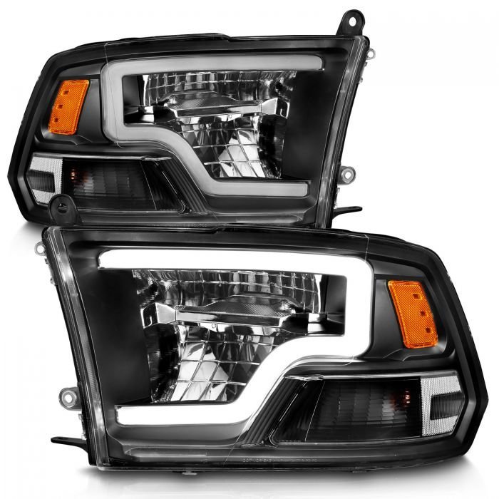 Dodge Ram 1500 09-18 / Ram 2500/3500 10-18 Full Led Crystal Headlights Black W/ C Style Bar