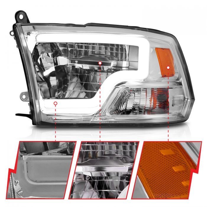 Dodge Ram 1500 09-18 / Ram 2500/3500 10-18 Full Led Headlights W/ C Light Bar Chrome