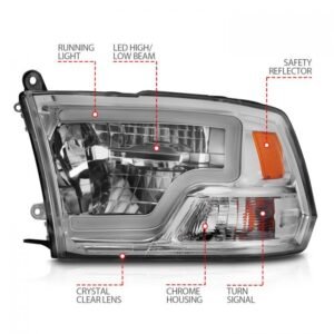 Dodge Ram 1500 09-18 / Ram 2500/3500 10-18 Full Led Headlights W/ C Light Bar Chrome - Image 4