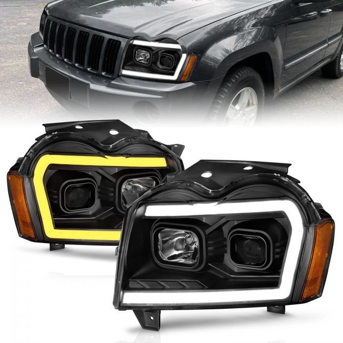 Jeep Grand Cherokee 05-07 Projector Switchback Plank Style Headlight Black
