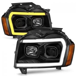 Jeep Grand Cherokee 05-07 Projector Switchback Plank Style Headlight Black - Image 2