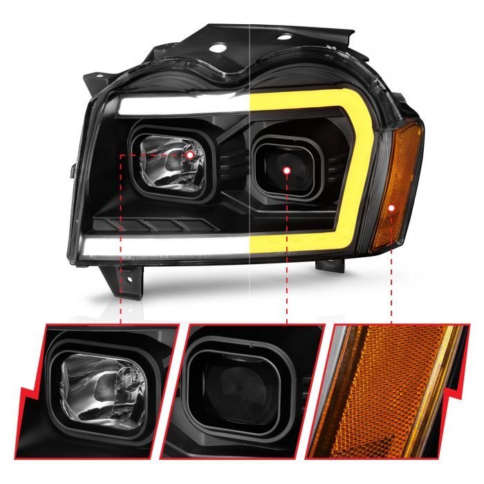 Jeep Grand Cherokee 05-07 Projector Switchback Plank Style Headlight Black