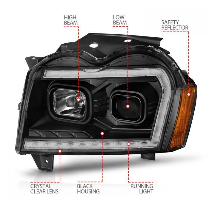 Jeep Grand Cherokee 05-07 Projector Switchback Plank Style Headlight Black