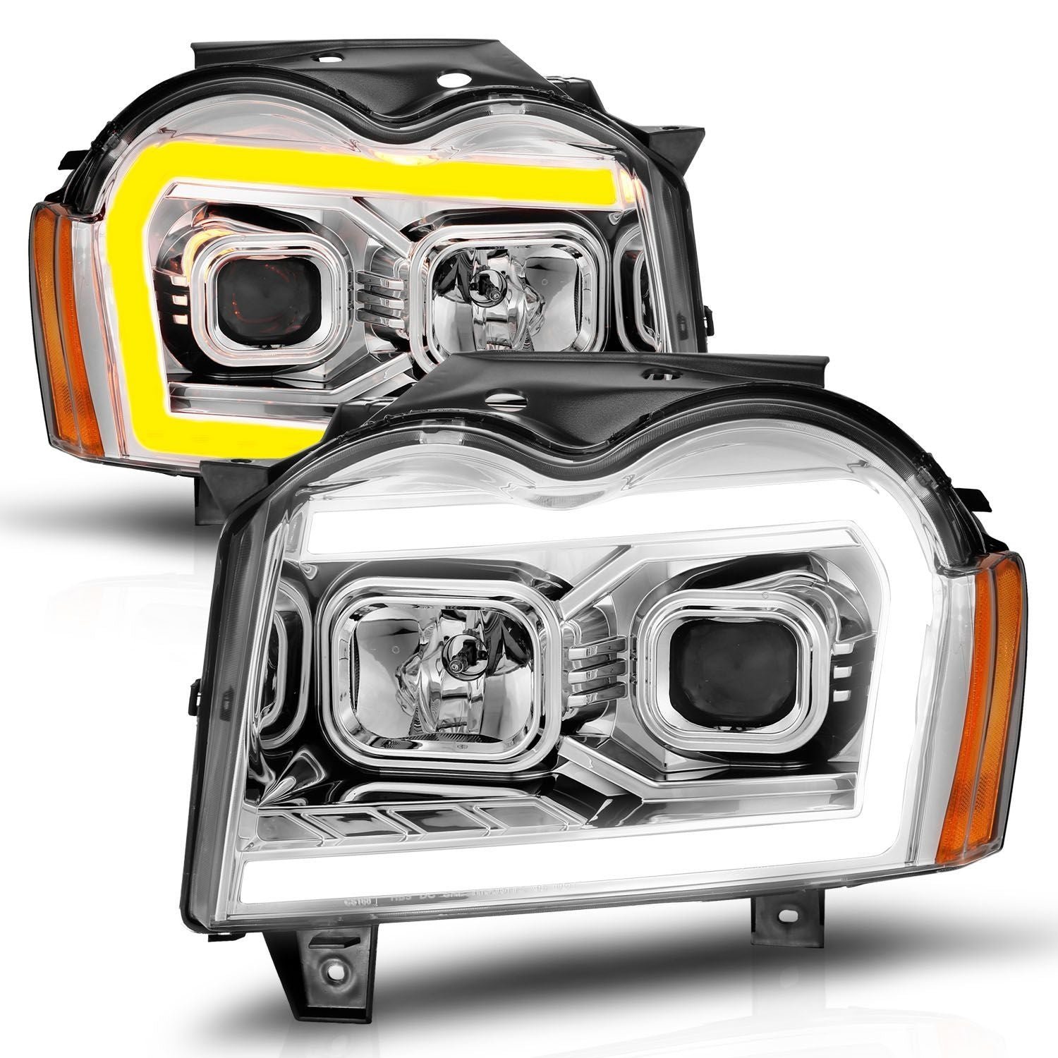 Jeep Grand Cherokee 05-07 Projector Switchback Plank Style Headlights Chrome - Image 3