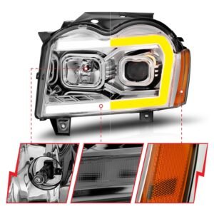 Jeep Grand Cherokee 05-07 Projector Switchback Plank Style Headlights Chrome - Image 2
