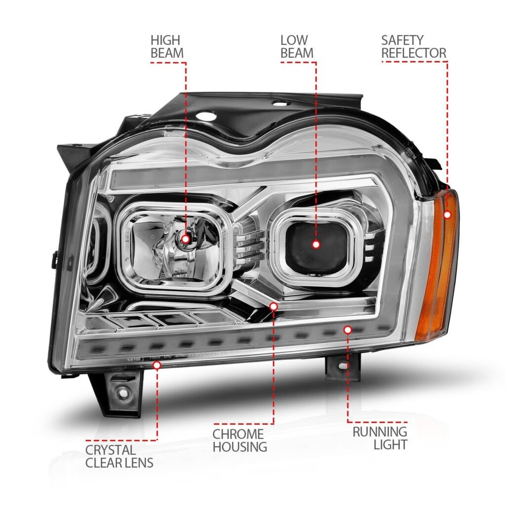 Jeep Grand Cherokee 05-07 Projector Switchback Plank Style Headlights Chrome