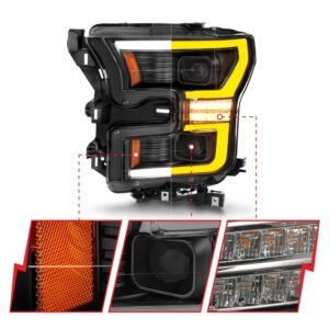 Ford F-150 15-17 Full Led Projector Headlights Black Housing W/ Switchback Light Bar - Image 3