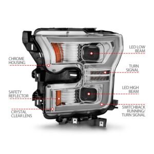 Ford F-150 15-17 Full Led Projector Headlights Chrome Housing W/ Switchback Light Bar - Image 5