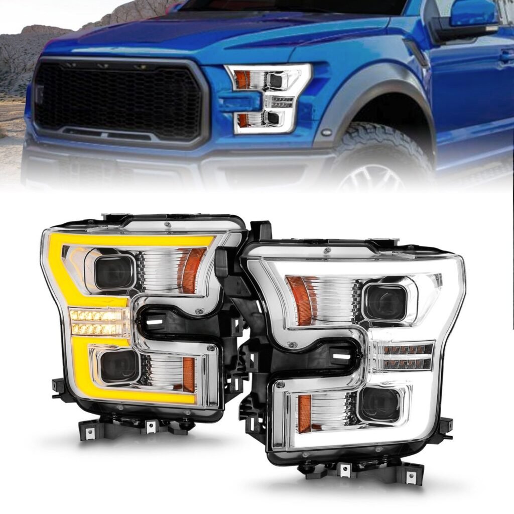 Ford F-150 15-17 Full Led Projector Headlights Chrome Housing W/ Switchback Light Bar