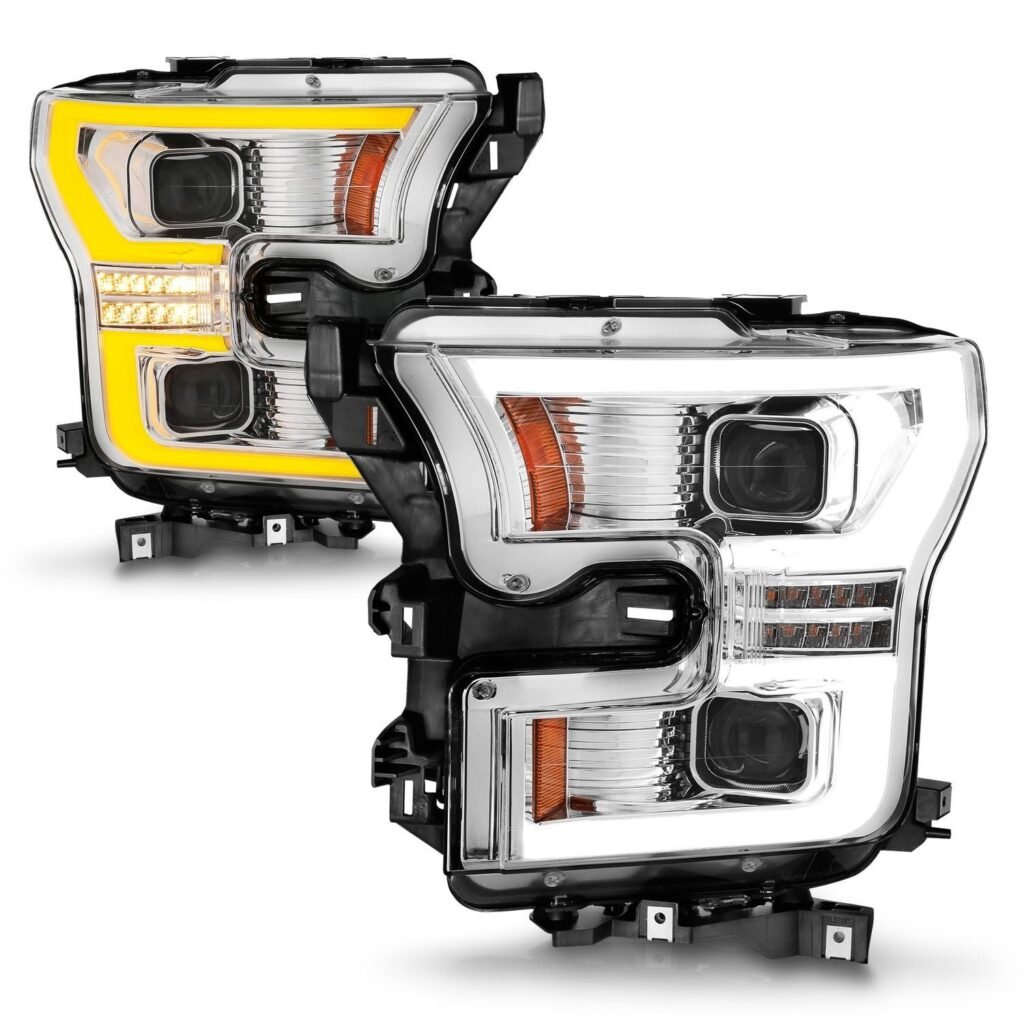 Ford F-150 15-17 Full Led Projector Headlights Chrome Housing W/ Switchback Light Bar