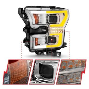 Ford F-150 15-17 Full Led Projector Headlights Chrome Housing W/ Switchback Light Bar - Image 2