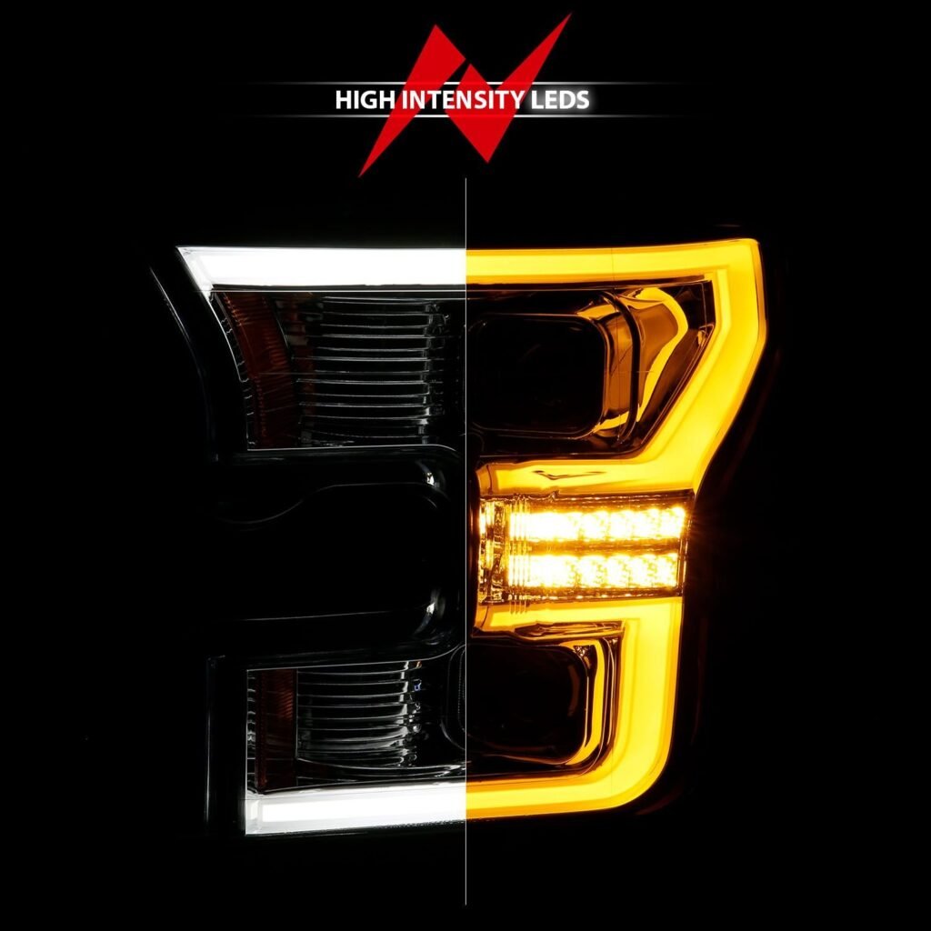 Ford F-150 15-17 Full Led Projector Headlights Chrome Housing W/ Switchback Light Bar