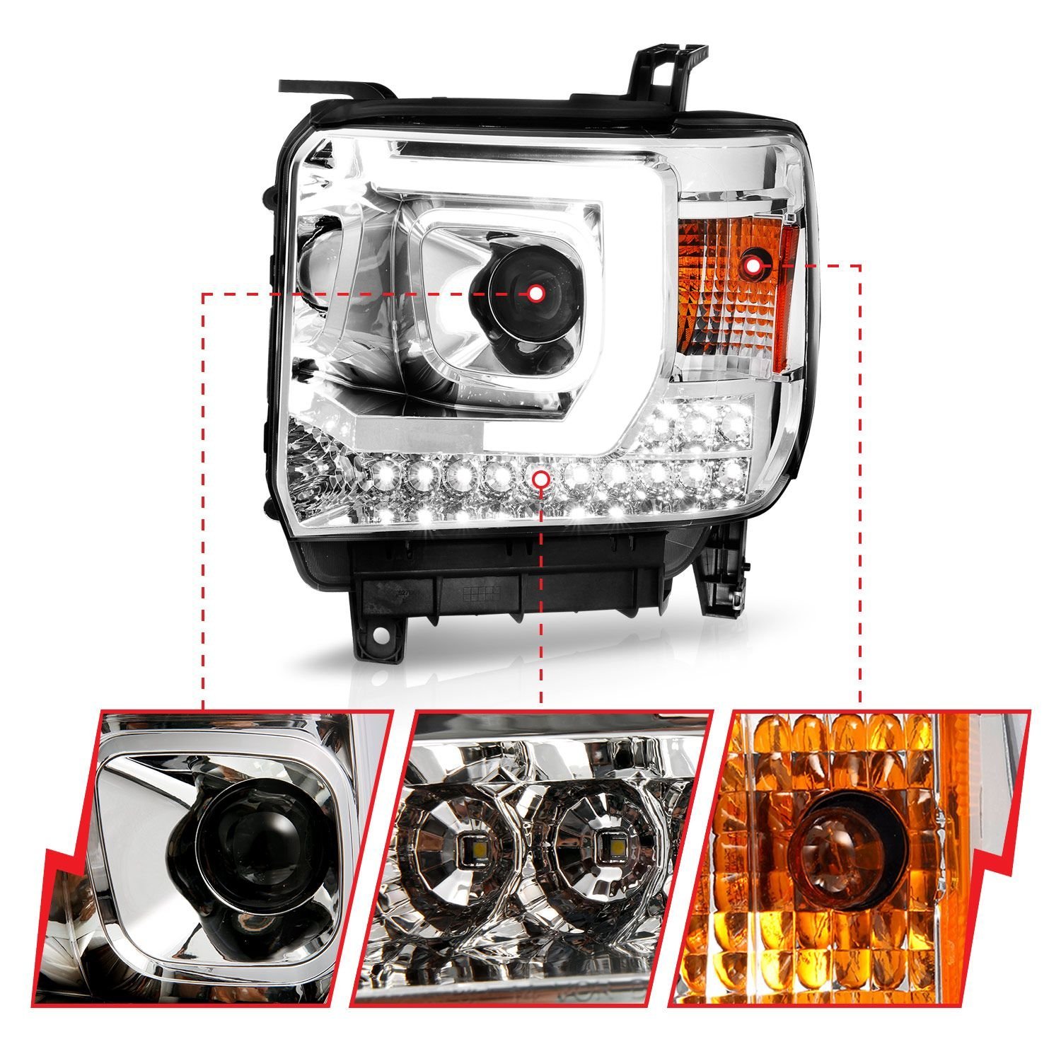 GMC Sierra 1500 14-15 /2500HD/3500HD 15-19 Projector Headlights Chrome - Image 3