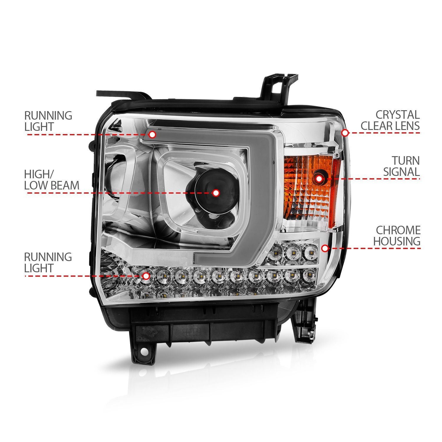 GMC Sierra 1500 14-15 /2500HD/3500HD 15-19 Projector Headlights Chrome - Image 4