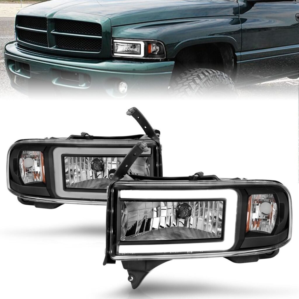 DODGE RAM 1500 94-01 / RAM 2500/3500 94-02/ RAM SPORT MODEL 94-98 CRYSTAL PLANK STYLE HEADLIGHTS BLACK