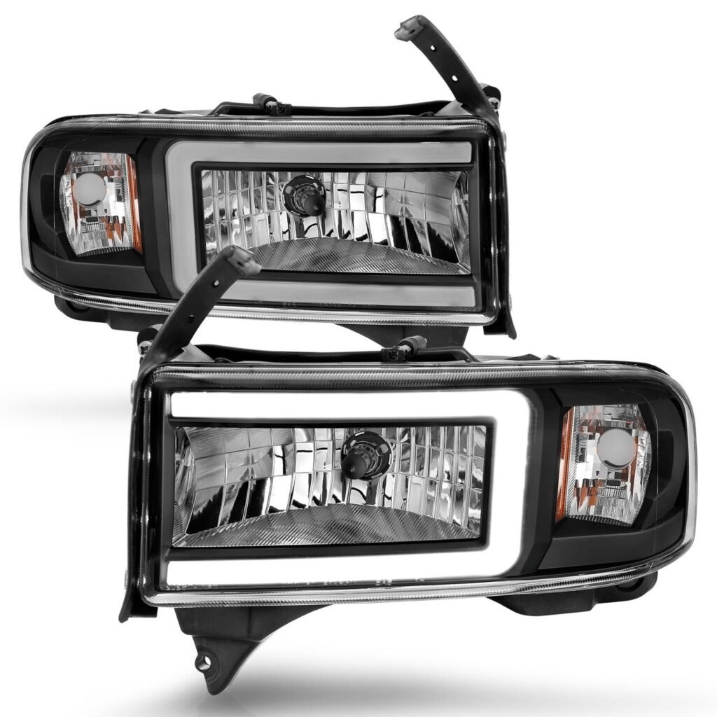 DODGE RAM 1500 94-01 / RAM 2500/3500 94-02/ RAM SPORT MODEL 94-98 CRYSTAL PLANK STYLE HEADLIGHTS BLACK
