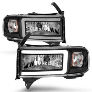 DODGE RAM 1500 94-01 / RAM 2500/3500 94-02/ RAM SPORT MODEL 94-98 CRYSTAL PLANK STYLE HEADLIGHTS BLACK - Image 2