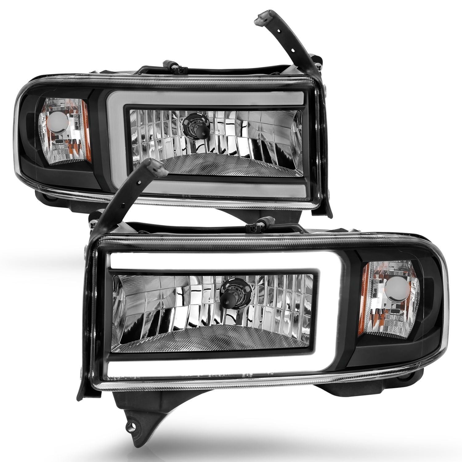 DODGE RAM 1500 94-01 / RAM 2500/3500 94-02/ RAM SPORT MODEL 94-98 CRYSTAL PLANK STYLE HEADLIGHTS BLACK - Image 2