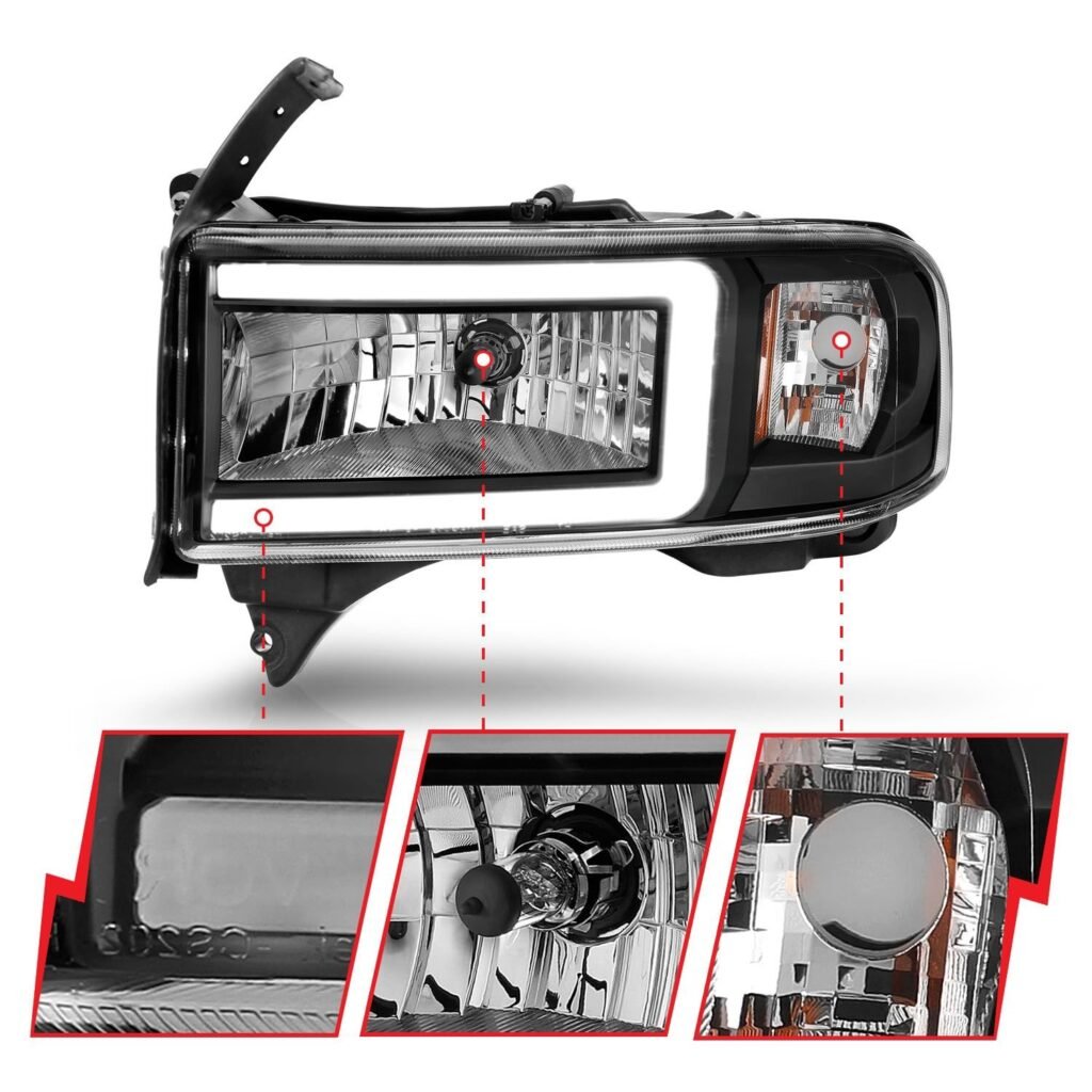 DODGE RAM 1500 94-01 / RAM 2500/3500 94-02/ RAM SPORT MODEL 94-98 CRYSTAL PLANK STYLE HEADLIGHTS BLACK