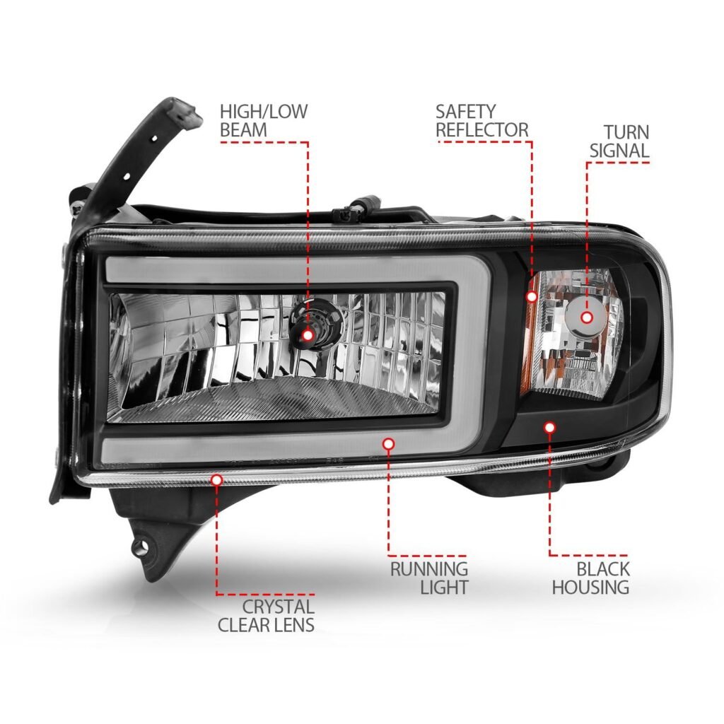 DODGE RAM 1500 94-01 / RAM 2500/3500 94-02/ RAM SPORT MODEL 94-98 CRYSTAL PLANK STYLE HEADLIGHTS BLACK