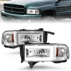 Dodge Ram 94-02 Headlights Chrome Amber (W/C Light Bar) - Image 1