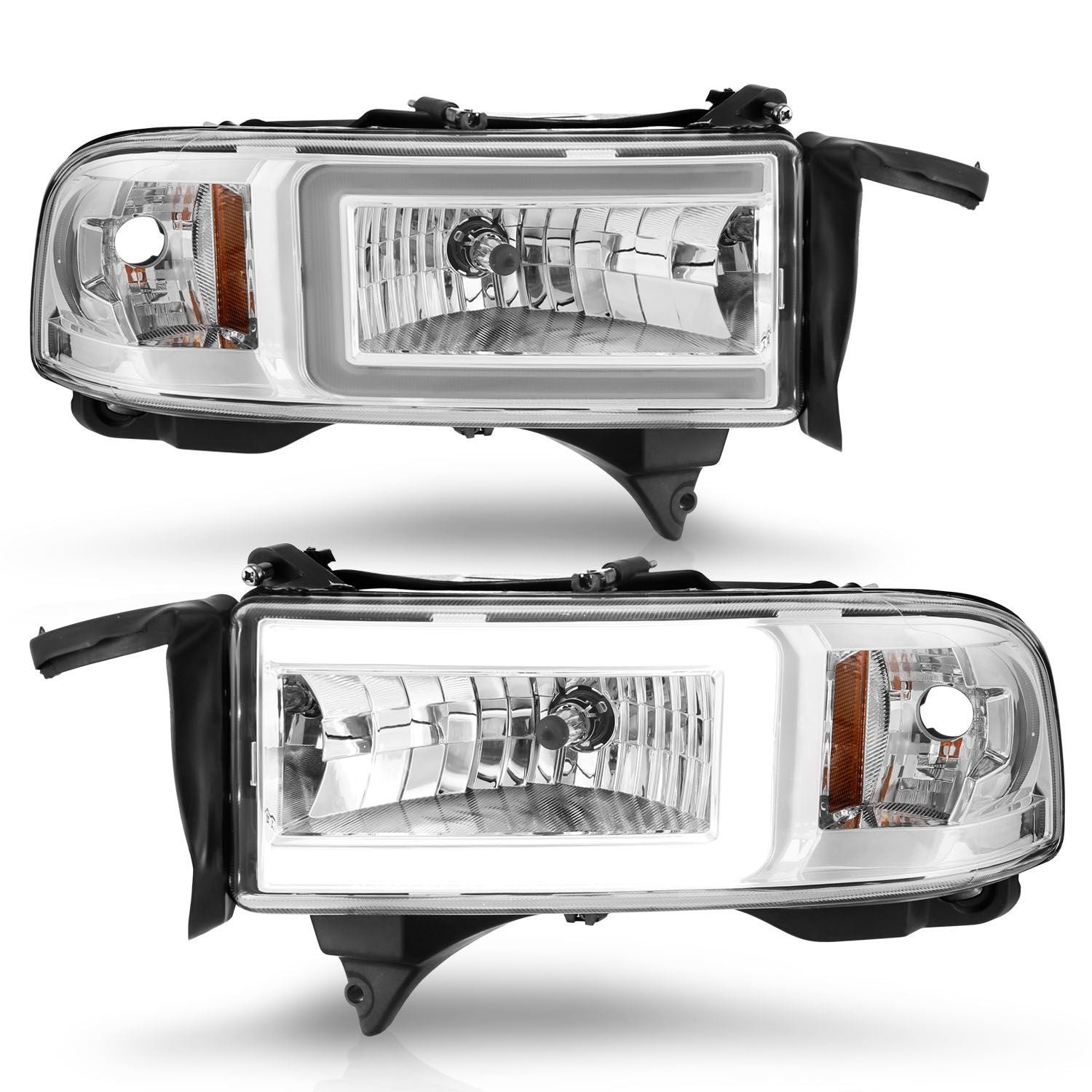 Dodge Ram 94-02 Headlights Chrome Amber (W/C Light Bar) - Image 2