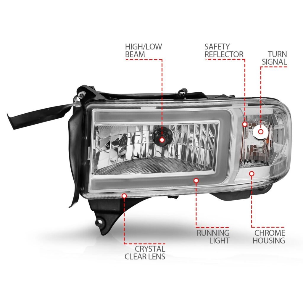 Dodge Ram 94-02 Headlights Chrome Amber (W/C Light Bar)