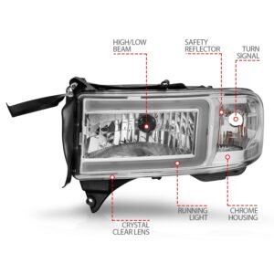 Dodge Ram 94-02 Headlights Chrome Amber (W/C Light Bar) - Image 4