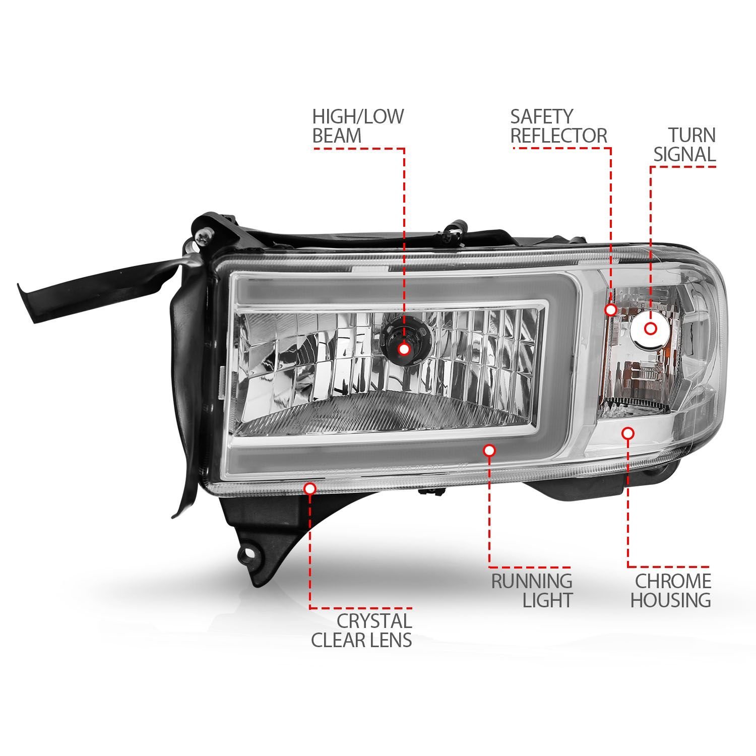 Dodge Ram 94-02 Headlights Chrome Amber (W/C Light Bar) - Image 4
