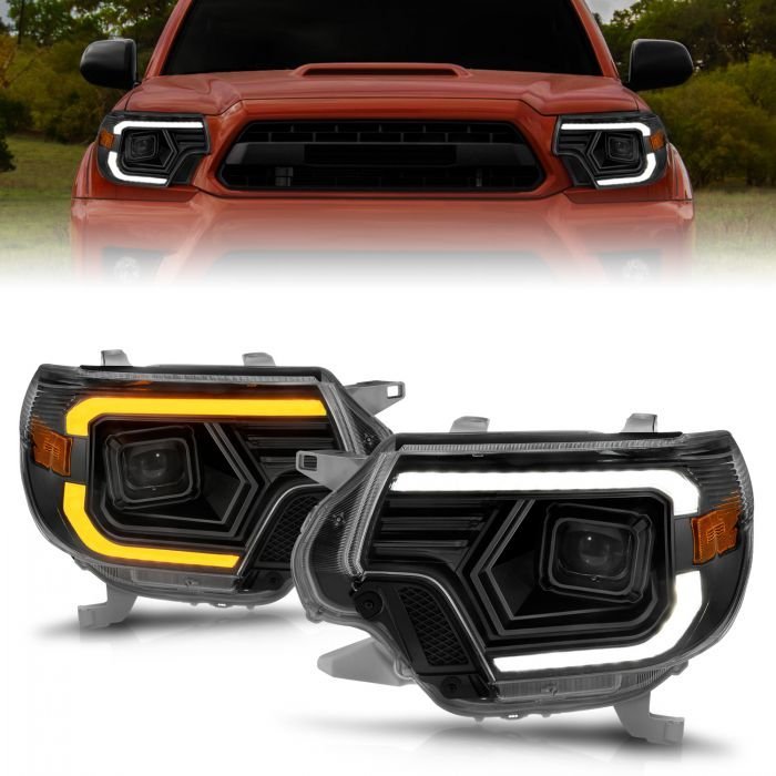 Toyota Tacoma 12-15 Projector Switchback Headlights Black Amber W/ C Lights Bar