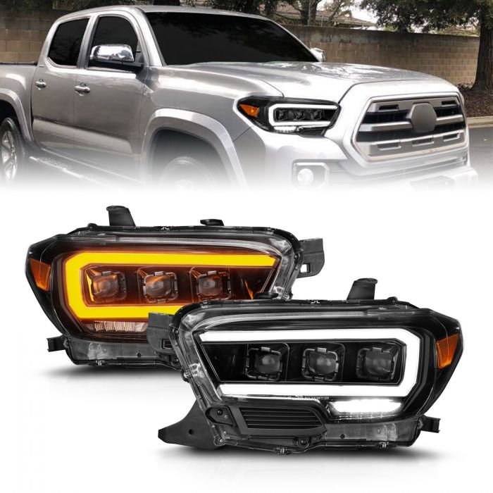 Toyota Tacoma 16-22 Black Full Led Projector Plank Style Headlights