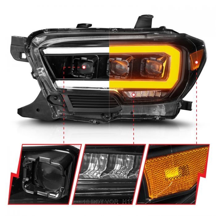 Toyota Tacoma 16-22 Black Full Led Projector Plank Style Headlights