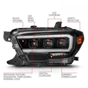 Toyota Tacoma 16-22 Black Full Led Projector Plank Style Headlights - Image 4
